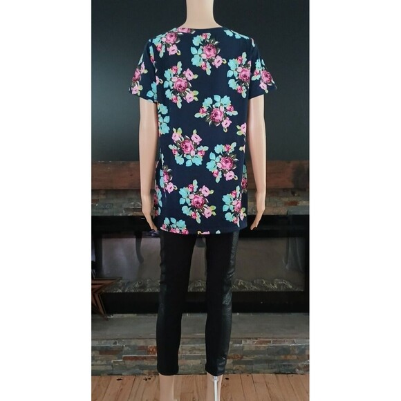 NEW Women's Top Floral Tropical Beachy Boho Medium Casual Short Sleeve Shirt - Picture 6 of 8